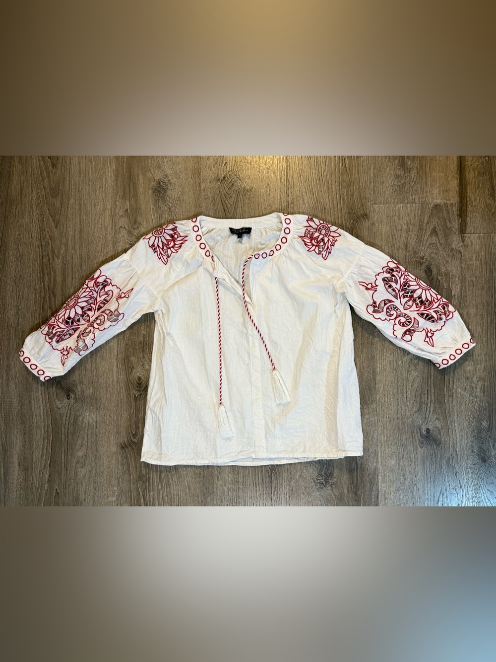 Anthropologie x RD + KOKO Linen blend Peasant Top - Picture 3 of 11